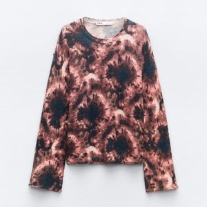 Zara brown and pink tie-dye wool blend sweater NWT